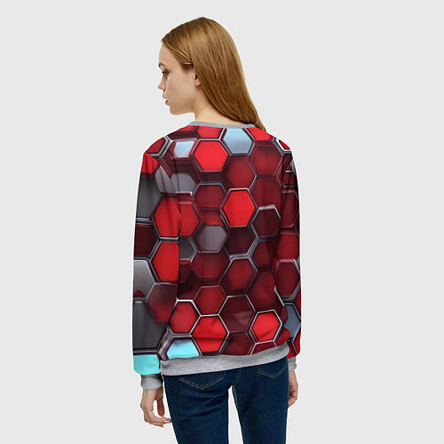 Женский свитшот Cyber hexagon red / 3D-Меланж – фото 4