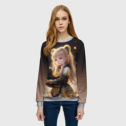 Свитшот женский Девочка с бурым медвежонком, цвет: 3D-меланж — фото 2
