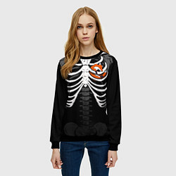 Свитшот женский Скелет: ребра с лисой, цвет: 3D-черный — фото 2