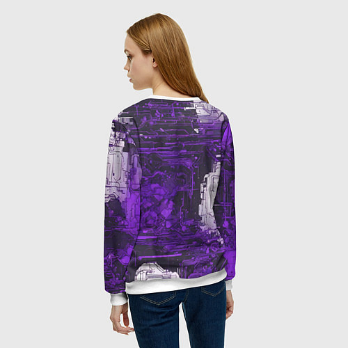 Женский свитшот Киберпанк заражение фиолетовое / 3D-Белый – фото 4