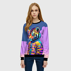 Свитшот женский Cool tiger cub - pop art, цвет: 3D-черный — фото 2