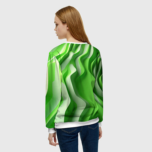 Женский свитшот Зеленые объемные полосы / 3D-Белый – фото 4