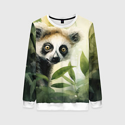 Свитшот женский Лемур акварель, цвет: 3D-белый
