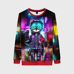 Свитшот женский Cool kitten - cyberpunk - neon glow, цвет: 3D-красный