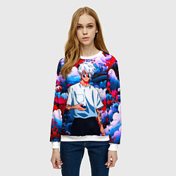 Свитшот женский Красавец Сатору Годжо - Магическая битва, цвет: 3D-белый — фото 2