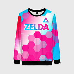Свитшот женский Zelda neon gradient style: символ сверху, цвет: 3D-черный