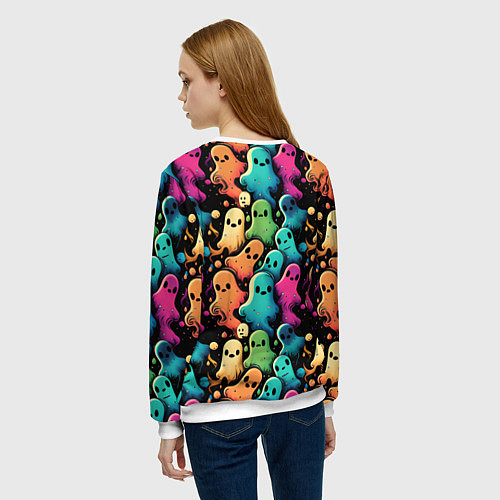 Женский свитшот Паттерн с разноцветными приведениями / 3D-Белый – фото 4