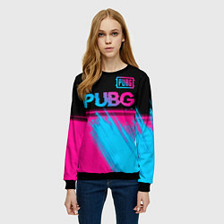 Свитшот женский PUBG - neon gradient: символ сверху, цвет: 3D-черный — фото 2