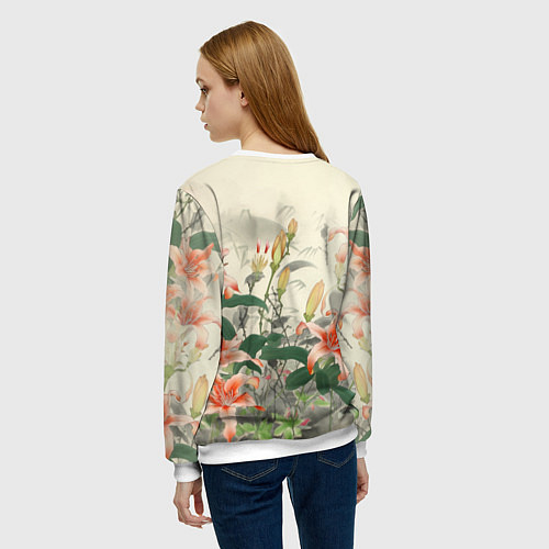 Женский свитшот Тигровые лилии - японский стиль / 3D-Белый – фото 4