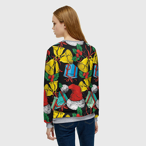 Женский свитшот Узор с рождественскими колокольчиками / 3D-Меланж – фото 4