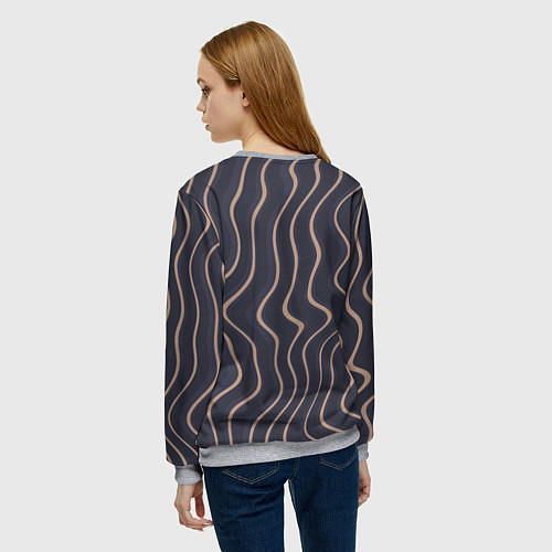 Женский свитшот Абстракция полосы серо-бежевый / 3D-Меланж – фото 4