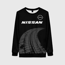Свитшот женский Nissan speed на темном фоне со следами шин: символ, цвет: 3D-черный