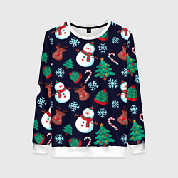 Женский свитшот Снеговички с рождественскими оленями и елками