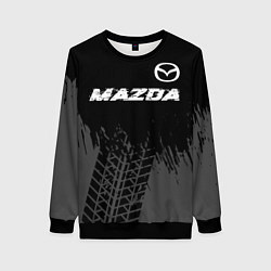 Свитшот женский Mazda speed на темном фоне со следами шин: символ, цвет: 3D-черный