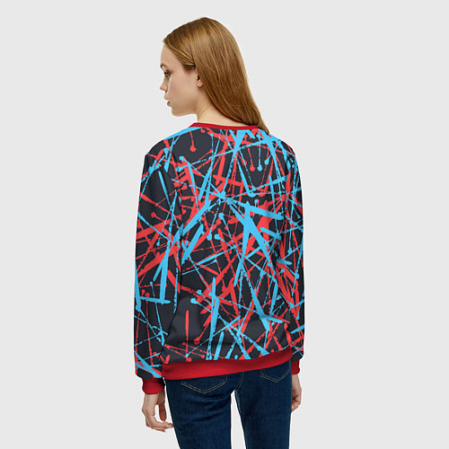 Женский свитшот Синие и красные гранжевые полосы / 3D-Красный – фото 4