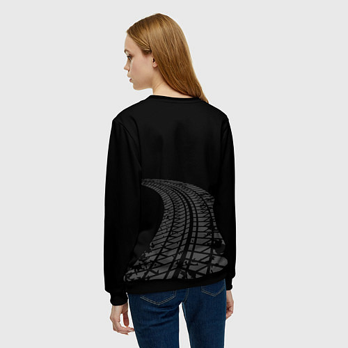 Женский свитшот Lexus speed на темном фоне со следами шин: символ / 3D-Черный – фото 4