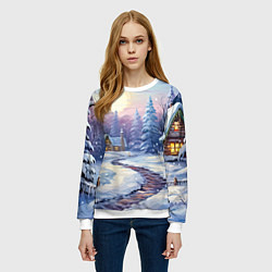 Свитшот женский Тропинка к новогоднему дому, цвет: 3D-белый — фото 2