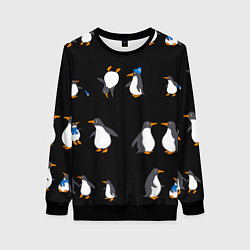 Свитшот женский Веселая семья пингвинов, цвет: 3D-черный