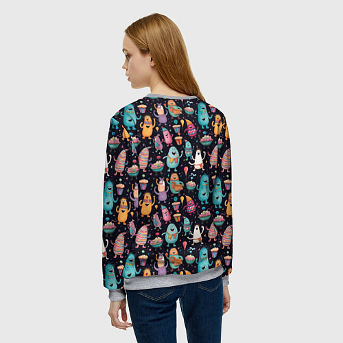 Женский свитшот Весёлые монстры на вечеринке / 3D-Меланж – фото 4