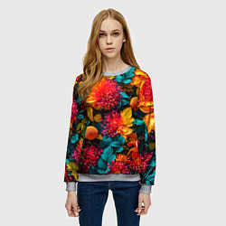 Свитшот женский Яркие шикарные цветы узор, цвет: 3D-меланж — фото 2