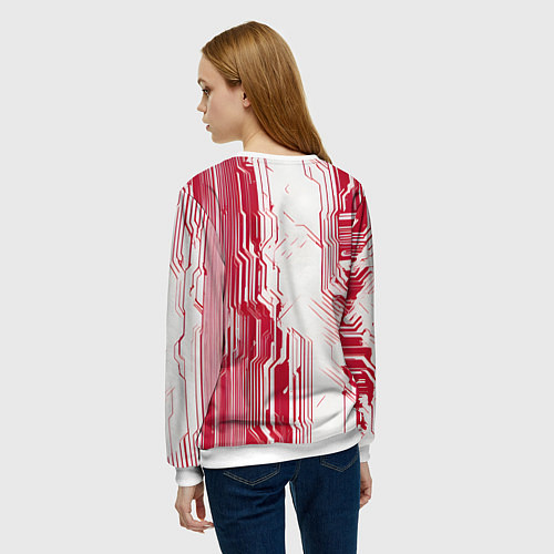 Женский свитшот Красные линии на белом фоне киберпанк / 3D-Белый – фото 4