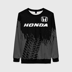 Свитшот женский Honda speed на темном фоне со следами шин посереди, цвет: 3D-черный