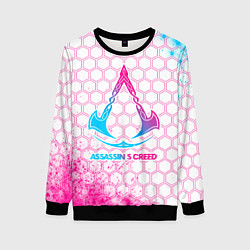 Свитшот женский Assassins Creed neon gradient style, цвет: 3D-черный