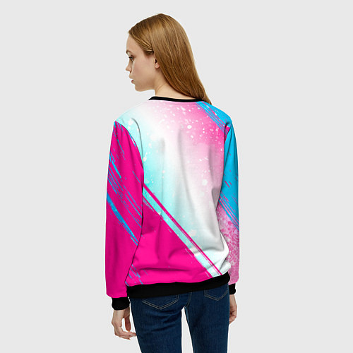 Женский свитшот Bring Me the Horizon neon gradient style вертикаль / 3D-Черный – фото 4