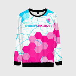 Свитшот женский Cyberpunk 2077 neon gradient style посередине, цвет: 3D-черный