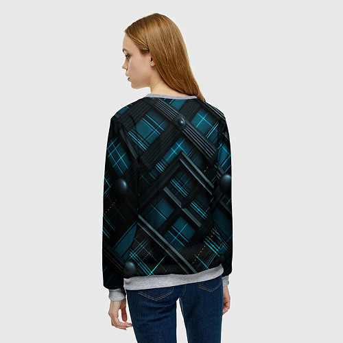 Женский свитшот Тёмно-синяя диагональная клетка в шотландском стил / 3D-Меланж – фото 4