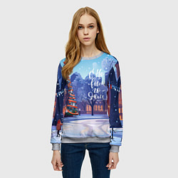 Свитшот женский С новым годом зимний пейзаж, цвет: 3D-меланж — фото 2