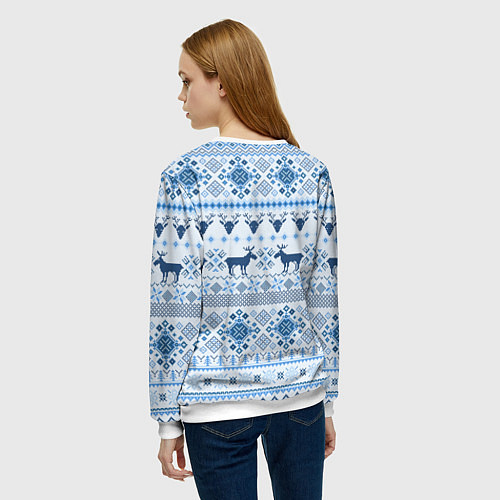 Женский свитшот Blue sweater with reindeer / 3D-Белый – фото 4