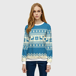 Свитшот женский Sweater with deer on a blue background, цвет: 3D-белый — фото 2