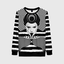 Свитшот женский Черно белый портрет девушки на полосатом, цвет: 3D-черный