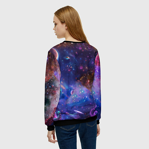 Женский свитшот Барт Симпсон с лазерным пистолетом в космосе / 3D-Черный – фото 4