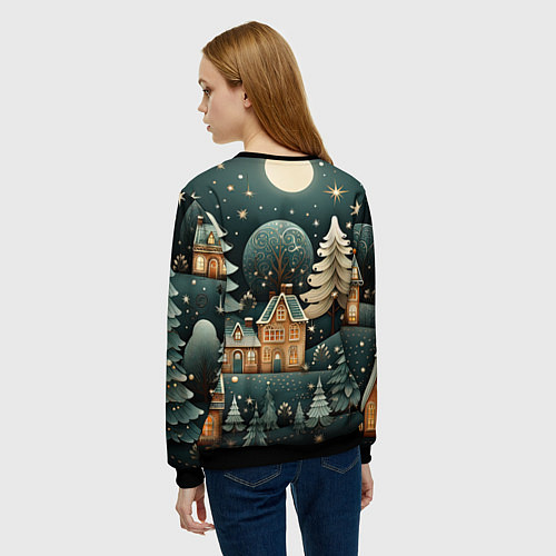 Женский свитшот Снежная деревня в праздничном наряде / 3D-Черный – фото 4