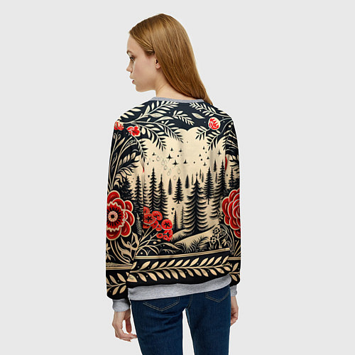 Женский свитшот Новогодний лес с узорами / 3D-Меланж – фото 4