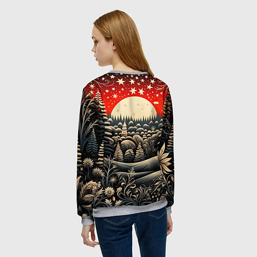 Женский свитшот Новогодняя сказка зимний рисунок / 3D-Меланж – фото 4