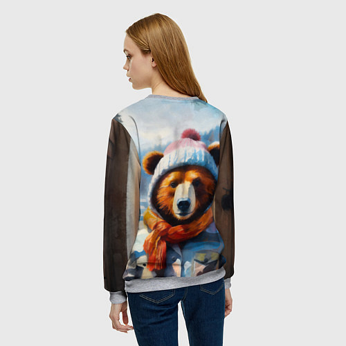 Женский свитшот Бурый медведь в зимней одежде / 3D-Меланж – фото 4