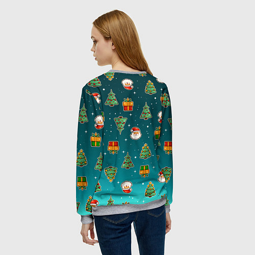 Женский свитшот Подарки новогодние елки и Санта - паттерн градиент / 3D-Меланж – фото 4