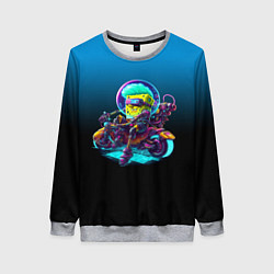 Свитшот женский Губка Боб на мотоцикле - киберпанк - нейросеть, цвет: 3D-меланж