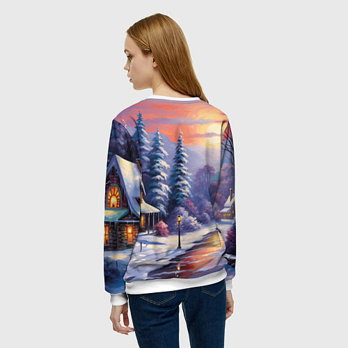Женский свитшот Заснеженный новогодний лес чудес / 3D-Белый – фото 4