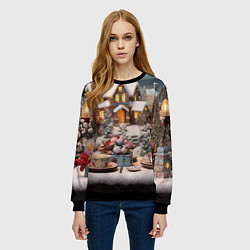 Свитшот женский Объемные новогодние домики, цвет: 3D-черный — фото 2