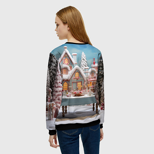 Женский свитшот Снежный день в городе / 3D-Черный – фото 4