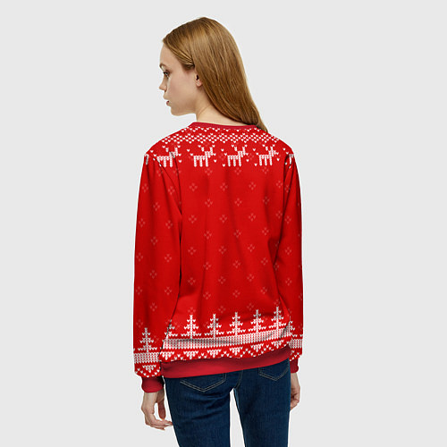 Женский свитшот Новогодний художник: свитер с оленями / 3D-Красный – фото 4