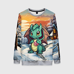 Свитшот женский Милый дракончик зеленый, цвет: 3D-меланж