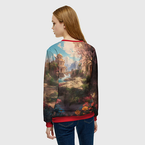 Женский свитшот Сказочный ретро автомобиль / 3D-Красный – фото 4