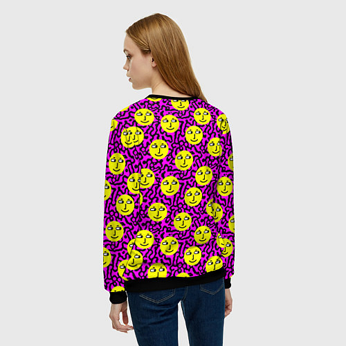Женский свитшот Smiley face on violet / 3D-Черный – фото 4