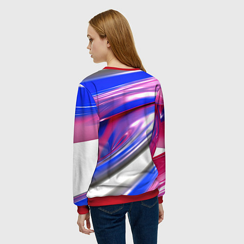 Женский свитшот Вязкая абстракция в фиолетовых оттенках / 3D-Красный – фото 4
