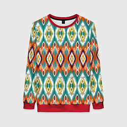 Свитшот женский Орнамент икат - имитация аткласной ткани, цвет: 3D-красный